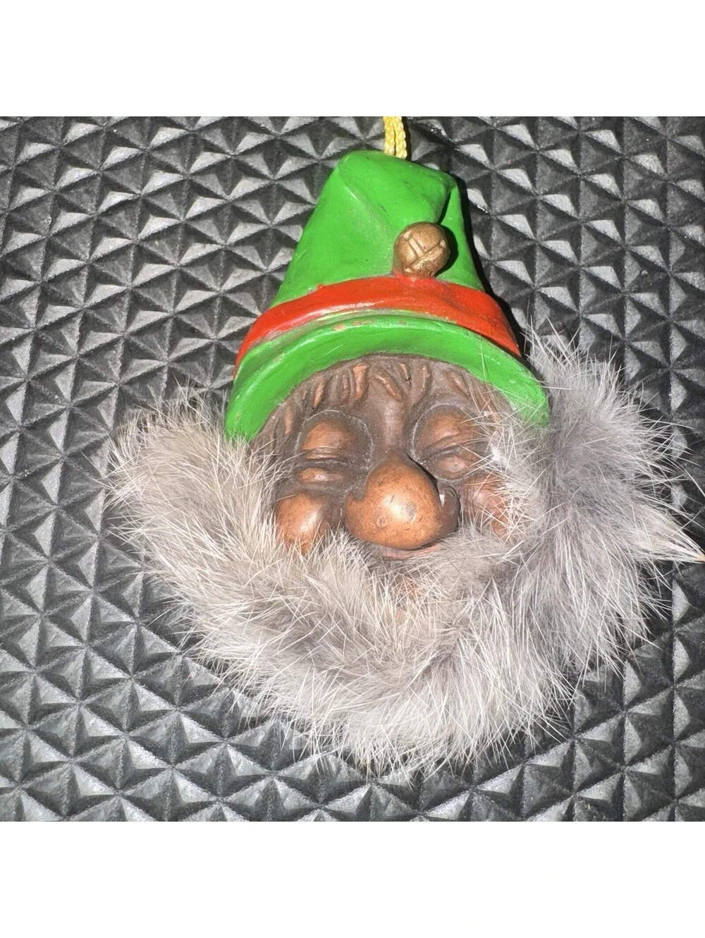 Vtg Alaskan Carved Wood Eskimo Elf Troll Christmas Ornament Faux Fur Beard. RARE